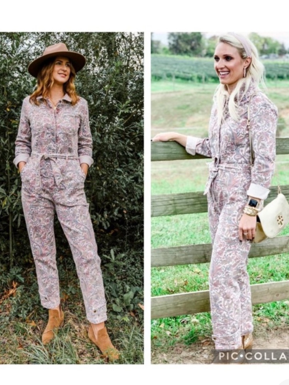 By Anthropologie Rose Denim Paisley Utility Tie-Waist Jumpsuit Snap Buttons Boho